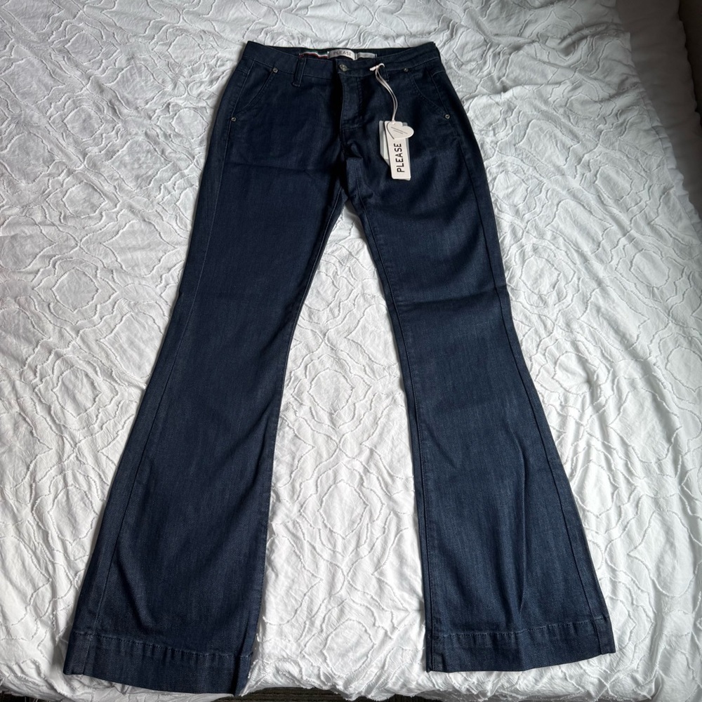 Please Blue Flare Leg Jeans Dark Denim High Rise